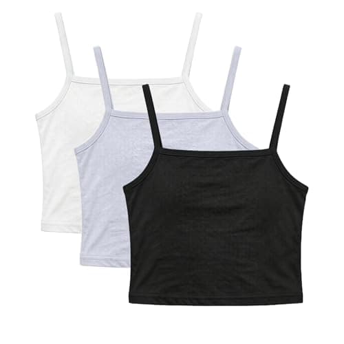 Image of Girls Camisoles, Pack of 2 Ribbed Tank Tops Casual Basic Sports Cropped Vest Sleeveless Comfy Soft Tshirts Camis Gym Wear Leisure Holiday Pe School Clothes 9-10 Years Gray