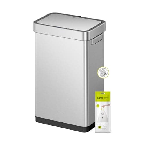 Image of EKO Deluxe Mirage T Sensor Bin, Large 50 Litre Capacity, Brushed Stainless Steel Hands Free Motion Sensor Bin With An Interactive Display, Soft Close, Brushed Stainless Steel