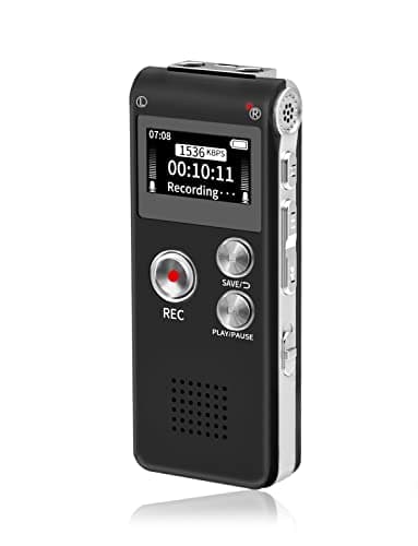 Image of Fikyra 32GB Digital Voice Recorder (Dictaphone),rechargeable USB 30 Hours of Continuous Use Recording, digital audio and MP3 player,for to use meetings/interviews/lectures/class(black)