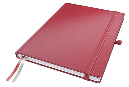 Image of Leitz Complete Notebook A4 Lined, 160 Pages, 80 Sheets, Hardcover, 100 g/m² Paper FSC Certified, Fastener, Bookmark, Pen Loop, Red, 44720025