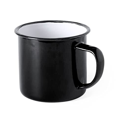 Image of eBuyGB Set of 4 380ml Coloured Enamel Mugs Retro Outdoor Camping Travel Tin Rustic Metal Cups (Black)