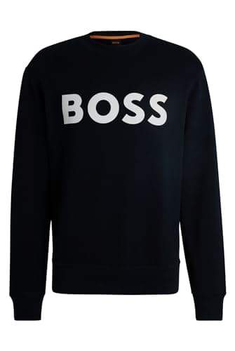 Image of BOSS Mens WeBasicCrew Cotton-terry sweatshirt with rubber-print logo
