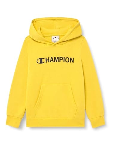 Image of Champion Boys' Hooded Fleece Sweater with Graphic logo, large hoodie, ultra soft, warm kids pullover, front kangaroo pocket, PE School jumper Yellow