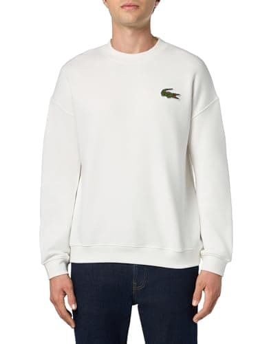 Image of Lacoste Loose Fit Badge Sweatshirt Tracksuit, White, M Men, White, M