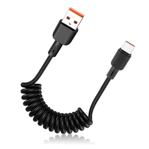 Image of USB to USB C Coiled Cable,3A/15W Fast Charging 0.3-1.2m,Support App-le CarPlay,And-roid Auto,Coiled USB A to USB C Cable,Car Adapter USB C,iPad,Coiled USB C for I-Phone 15 Pro Max/iPad/S23,Ga-laxy