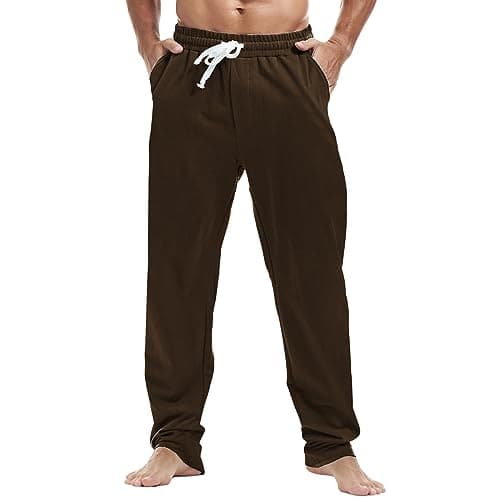 Image of MakingDa Mens Joggers Sweatpants Cotton Gym Yoga Trousers Casual Tracksuit Pants with Pockets Work Sports,Brown M