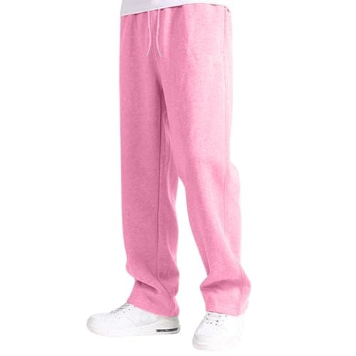 Image of Joggers for Men UK Tracksuit Jogging Bottoms Straight Leg Open Hem Joggers Uncuffed Elastic Waist Drawstring Sweatpants Workout Gym Track Pants Casual Fleece Winter Trousers Pink S