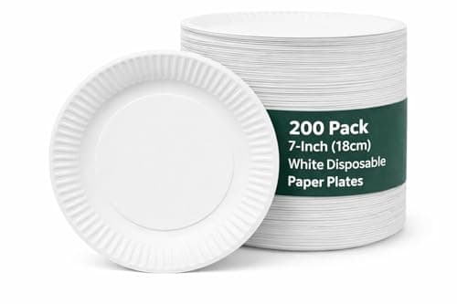 Image of 1ABOVE 200 Pack 7-Inch (18cm) White Paper Plates – Disposable Round Plates for Catering, BBQs, Parties & Everyday Dining