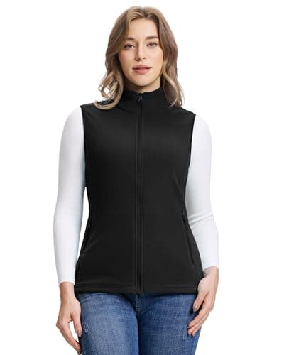 Image of Outdoor Ventures Women's Fleece Gilet Lightweight Outerwear Vest Ladies Micro Fleece Bodywarmer 160G with 4 Pockets for Hiking Camping Travelling, Black L