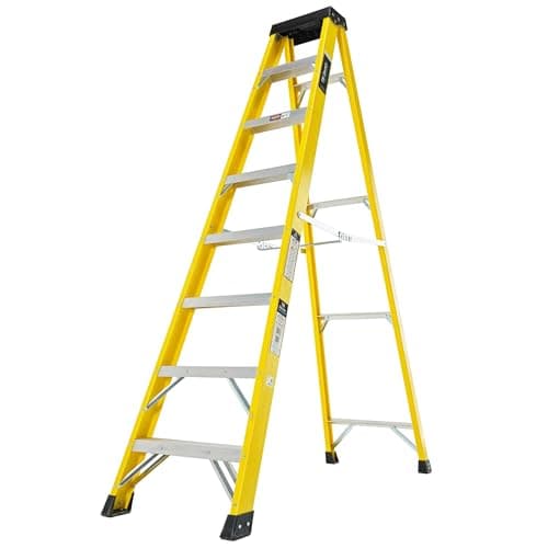 Image of TB Davies 1235-008 Trade Electrician Swingback Step Ladders, 8 Tread, GRP Fibreglass, Built-in Tool Tray, 150kg Work Load, EN131