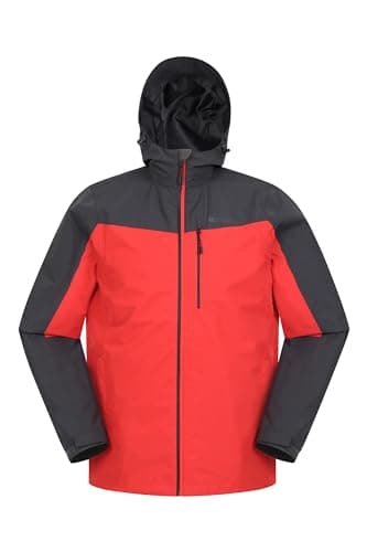 Image of Mountain Warehouse Brisk Extreme Mens Waterproof Jacket - Adjustable Cuffs & Hood, Taped Seams Rain Coat, Breathable Jacket - Spring Summer, Travelling, Outdoors Active Red M