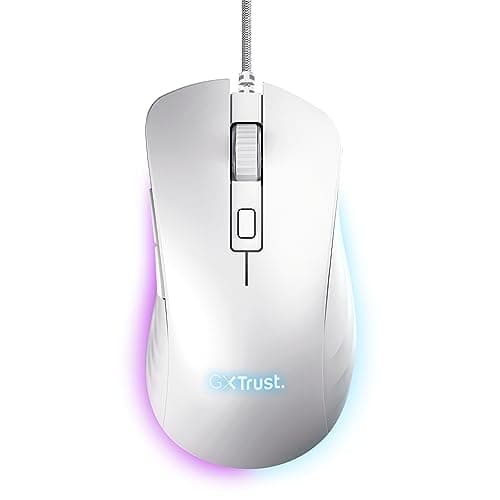 Image of Trust Gaming GXT 924W Ybar+ High Performance Gaming Mouse, 25,600 DPI, 50% Recycled Plastics, 25K Optical Sensor, 6 Programmable Buttons, Comfortable Wired RGB Mouse, Computer, PC, Laptop – White