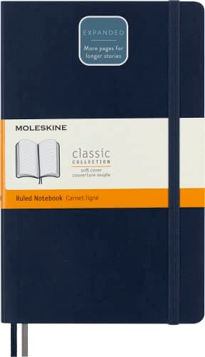 Image of Moleskine - Classic Notebook Expanded, Ruled Notebook, Soft Cover and Elastic Closure, Size Large 13 x 21 cm, Colour Sapphire Blue, 400 Pages
