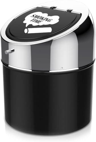 Image of LegendTech Stainless Steel Ashtray with Lid, Portable Windproof Ashtray Large Capacity Anti Scratch Garden Office Home Decoration Gift (Silver Black)