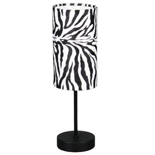 Image of Britalia Table Lamp, Metal, Black and White, Matt Black, SES E14, 36.5x11cm, 0.3kg, Zebra Print Cotton Shade, Inline Switch