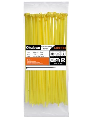 Image of Oksdown 100 Pack Yellow Plastic Cable Ties 200mm×3.6mm Heavy Duty Nylon Garden Zip Tie Multi Purpose Premium 8 inch/20 cm Tie Wraps
