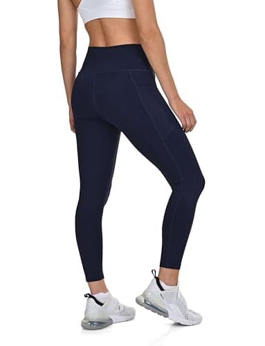 Image of TCA Women's High Waisted 7/8 Leggings– Tummy Control Buttery Soft Leggings with 2 Open Side Pockets for Running, Gym, and Yoga - Navy Blazer, XL