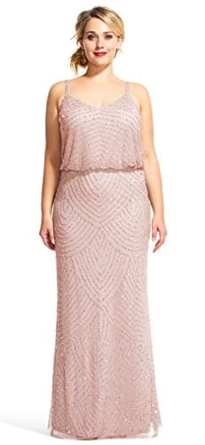 Image of Adrianna Papell Women's Long Beaded Blouson Gown, Blush, 20