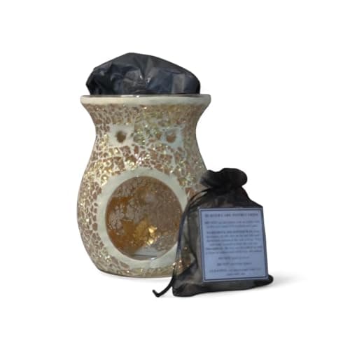 Image of Wax melt and wax melt/oil crackle effect iredesent burner gift set or starter pack, small and large burners. (Gold, Large)