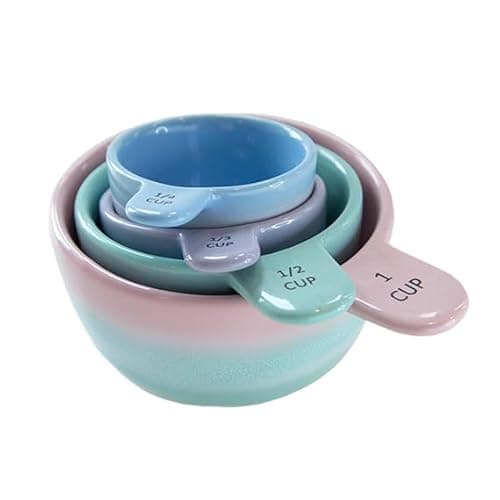 Image of Sass & Belle Pastel Ombre Measuring Cups in Pink & Green – Perfect Measuring Spoons for Baking, Colourful Nesting Kitchen Utensils for Cooking, Decorative Gift for Home Bakers