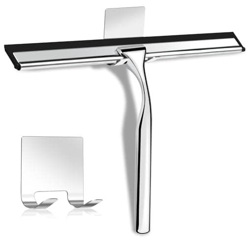 Image of Shower Squeegee, Stainless Steel Window Squeegee, Shower Screen Wiper Squeegee Cleaner Tool for Bathroom, Glass Doors, Windows, Mirror, Car, Kitchen