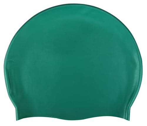 Image of CHEX Stretchy Silicone Unisex Women Men One Piece Swimming Hat Swim Cap Plain Unbranded Fluo Dark Pastel Colours One Size Adults 8+ Years Easy Pull On Swim Hat (Dark Green)