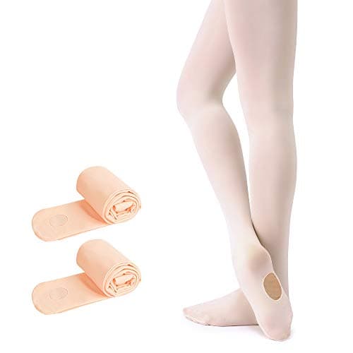 Image of Soudittur Ballet Tights Convertible Pink for Girls Women Transition Dance Footed Tights with Holes 90 Denier Ultra-soft & Stretch (2 Pairs Pack, L (140-165 cm))