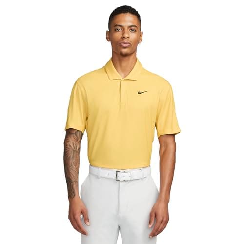 Image of Nike Dri-FIT Tiger Woods Men's Golf Polo (US, Alpha, Small, Regular, Regular, Solar Flare/Topaz Gold/Black), Solar Flare/Topaz Gold/Black, S