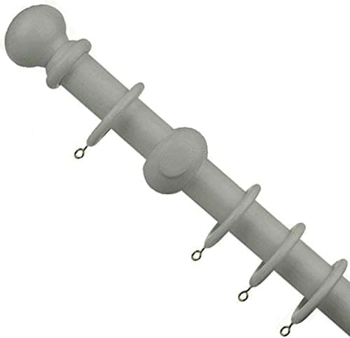 Image of WILSONS DIRECT - 28mm Large Wooden Curtain Rail Pole Rod Set With Finials Balls Rings - Stylish Multicolor Door Window Home Kitchen Living Room Office 120cm, 150cm, 180cm, 240cm, 300cm (GREY 240cm)