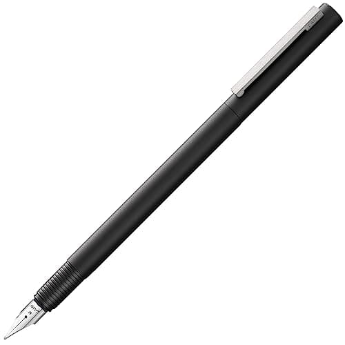 Image of Lamy cp1 black fountain pen - minimalist fountain pen in elegant metal body - with cushioned stainless steel clip & steel nib in EF line width - incl T 10 blue ink cartridge