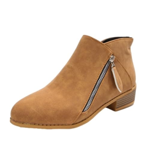 Image of WINDEHAO Women's Stacked Heel Suede Chelsea Ankle Boots with Side Zipper, Low Chunky Heel Orthopedic Ankle Bootie Arch Support Western Cowboy Boot (dark brown,5)