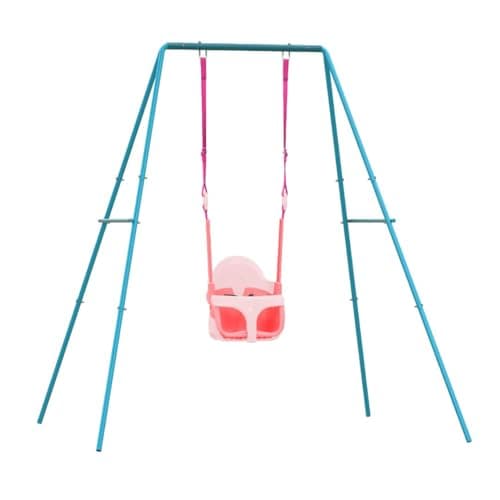 Image of TP Toys Small To Tall 2 In 1 Metal Swing Set with Pink Quadpod 4 in 1 swing seat, Adjustable Metal Swing Stand With Swings