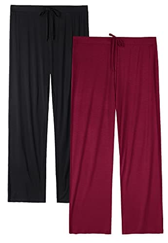 Image of Vislivin Casual Womens Pants Soft Lounge Pants Sleep Pajama Bottoms with Pocket Black/Wine Red-1 M