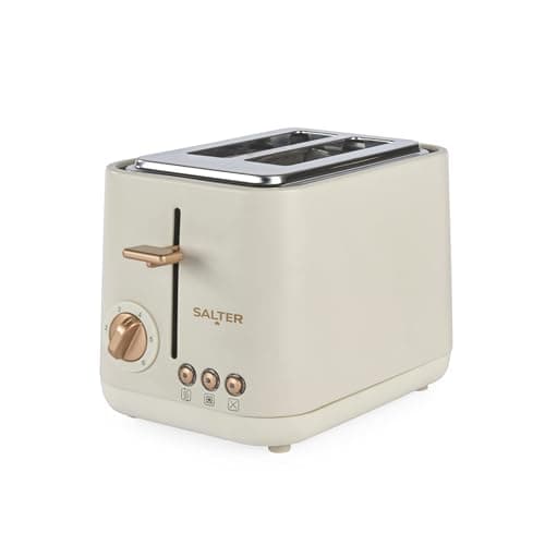 Image of Salter Pebble 2-Slice Toaster - 6 Browning Levels, Defrost/Reheat/Cancel, Wide Slots for Thick Bread, Bagels or Crumpets, High-Lift Eject, Removeable Crumb Tray, Self-Centring Function, 815W, Stone