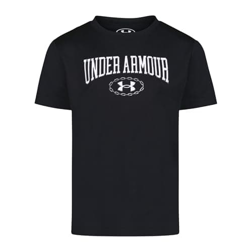 Image of Under Armour Boys' Short Sleeve Shirt, Crewneck, Lightweight and Breathable Sporty, Black Tech Logo, 6