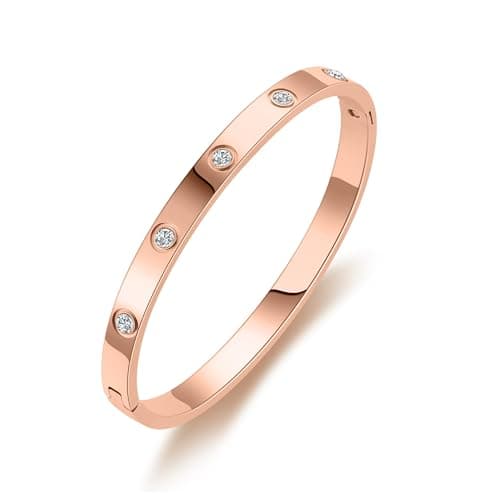 Image of RUIQUAN 18K Gold Plated Love Friendship Bracelet Crystal Bangle Cuff Best Gifts for Mother's Day Valentine's Day Wedding Couples and Birthdays