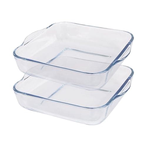 Image of Argon Tableware Square Glass Oven Dishes - 24cm x 21cm - 2x Small Deep Baking Casserole Lasagne Roasting Roaster Cooking Tray Bowl | Microwave Safe, Freezer Safe