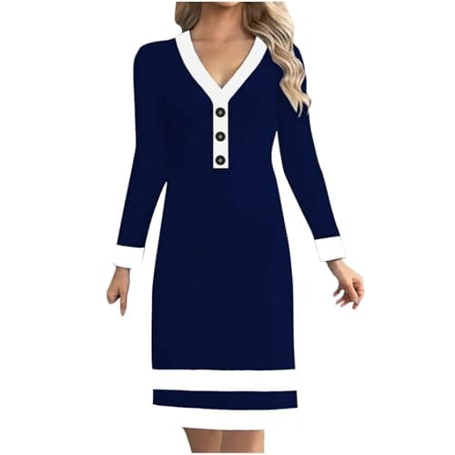 Image of Women Casual Knitted Jumper Dresses Style 12 Long Sleeve Mini Dress Sweater Soft Textured Knit Fabric Pullover Dresses Fall Winter Spring Tunic Dress Going Out Clothing Knitwear Blue