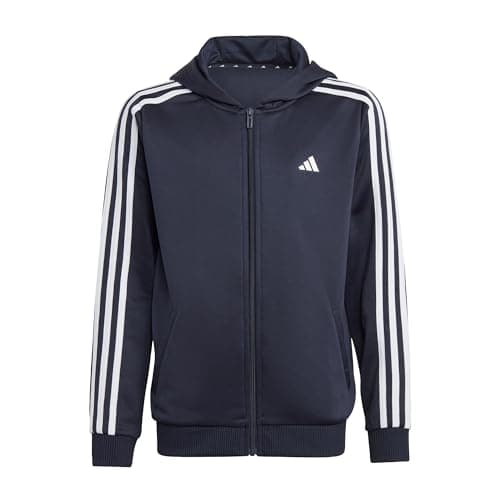 Image of adidas Boy's Train Essentials AEROREADY 3-Stripes Regular-Fit Full-Zip Hoodie, legend ink/white, 7-8 Years