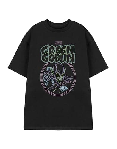 Image of Marvel Spider-Man Mens Black Graphic Tee | Classic Short Sleeve T-Shirt Featuring Green Goblin | Casual Comics Character Top | Retro Style Marvel Merchandise