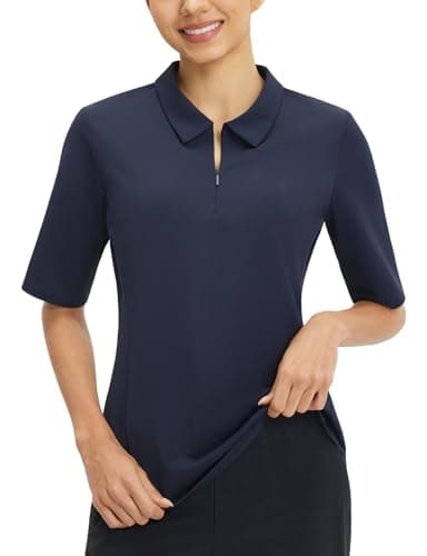Image of baleaf Womens Golf Shirt Quick Dry Half Sleeve Quarter Zip Polo Workout Tennis Shirts Navy Blue L