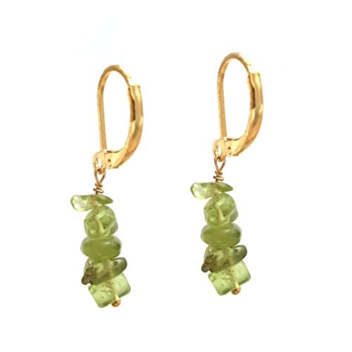 Image of Gempires Natural Peridot Chips Leverback Hoop Earring, 14k Yellow Gold Plated, Handmade Jewelry, August Birthstone Earrings (Peridot)