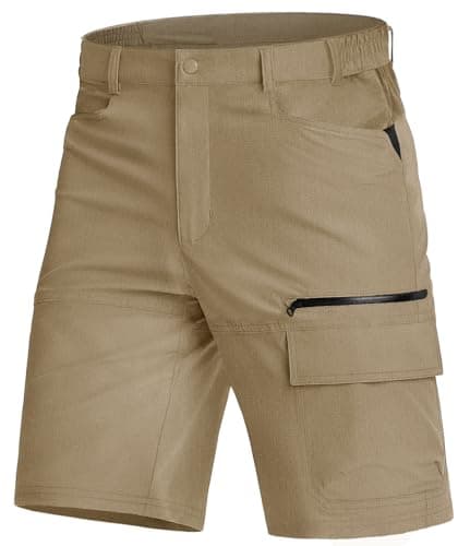 Image of KEFITEVD Cargo Shorts Quick Dry Running Lightweight Elastic Waist Golf Short Summer Waterproof Pocket Shorts,Khaki,34