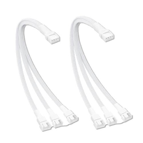 Image of Yuiturt 4-Pin PWM Fan Splitter Cable 1 to 3, 27cm Sleeved Braided Y Adapter for PC Motherboard, 4 Pin Female to 3 x 4 Pin Male, 2-Pack White for Computer Case Cooling Fan Speed Control