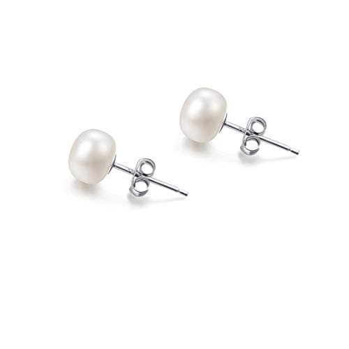 Image of 5MM Small White Real Pearl Earrings 925 Sterling Silver Button Freshwater Cultured Pearl Stud Earrings