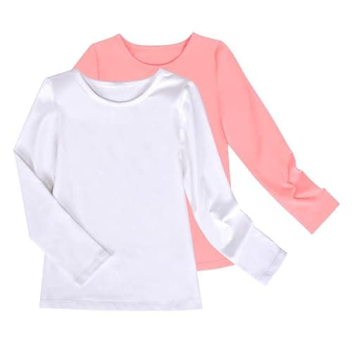 Image of Sunny Fashion 2 Pack Girls Top Tee Shirt Base Layer Cotton Casual Athletic Age 4-5 Years White Pink