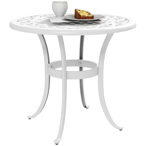 Image of Outsunny Outdoor Garden Table, Cast Aluminium Patio End Table with Anti-slip Foot Pads for Garden, Patio, Balcony, 60 x 60 cm, White