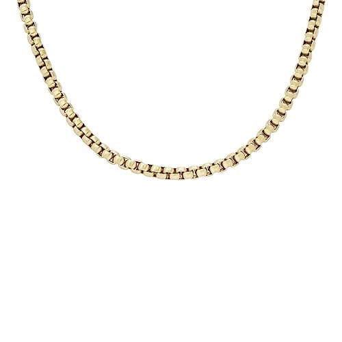 Image of Fossil Necklace for Men All Stacked Up Gold-Tone Stainless Steel Chain Necklace, Length: 460mm+50mm, Width: 2.8mm, JF04504710