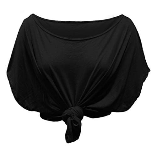 Image of Hamishkane New Ladies Tie Knot Front Short Batwing Sleeve Plain Oversized T-Shirt Crop Top Black