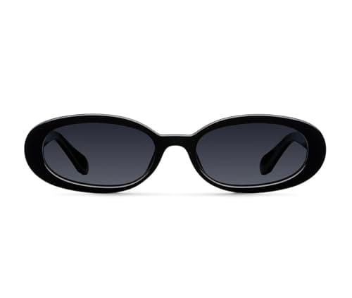 Image of Liora Olivia Oval Sunglasses, Slim Acetate Frame, 90s Retro Minimalist Shades for Women, UV400 Protection and Premium Case, black